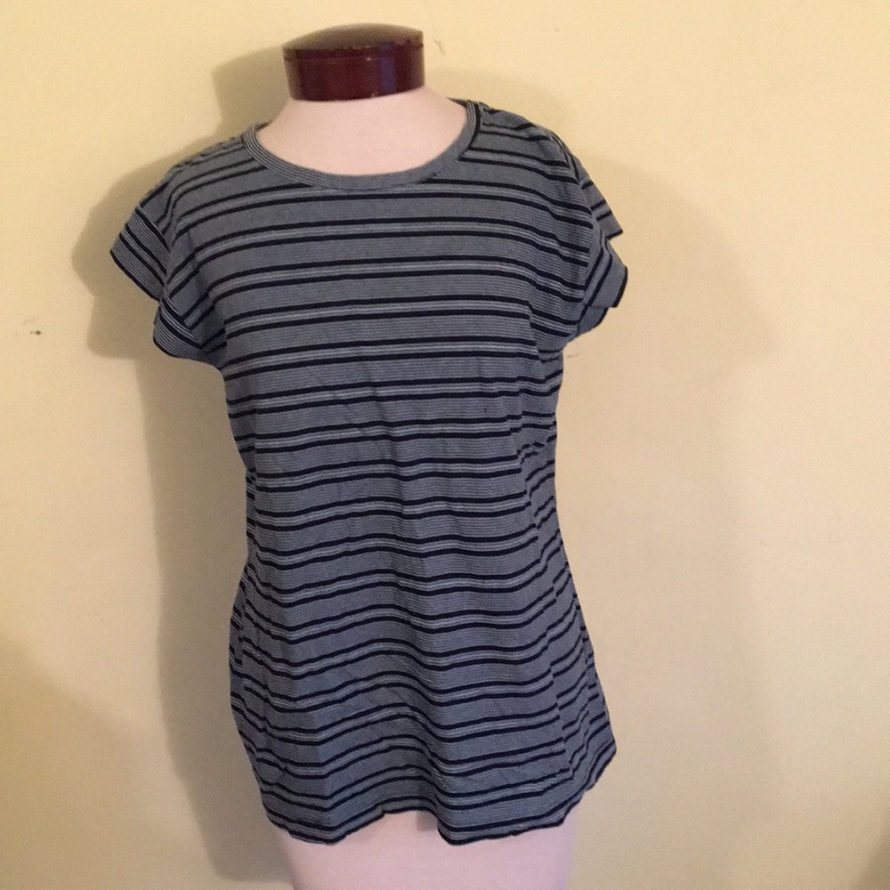 Stripe Cotton Cap Sleeve T Shirt